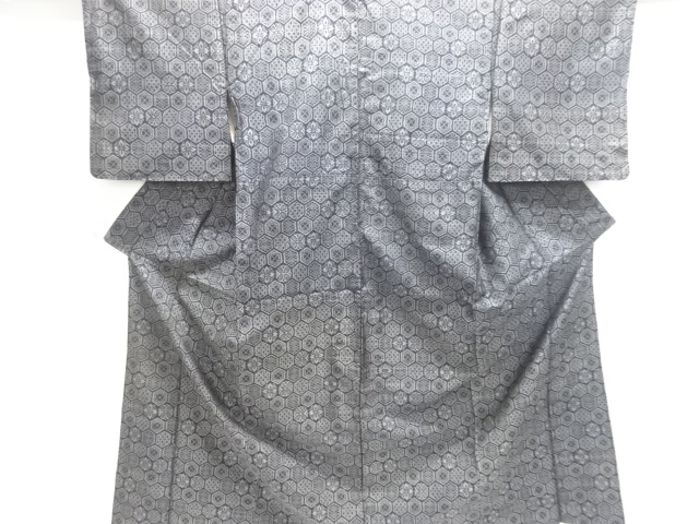 JAPANESE KIMONO / ANTIQUE HITOE KIMONO / SILK / TSUMUGI / WOVEN FLOWER